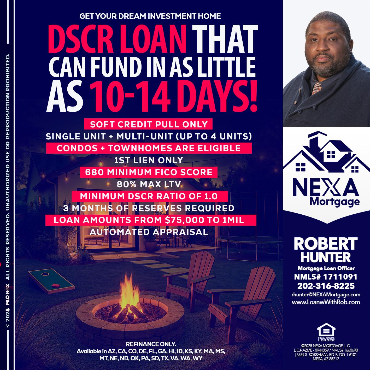DSCR LOAN - Robert Hunter -Mortgage Loan Officer