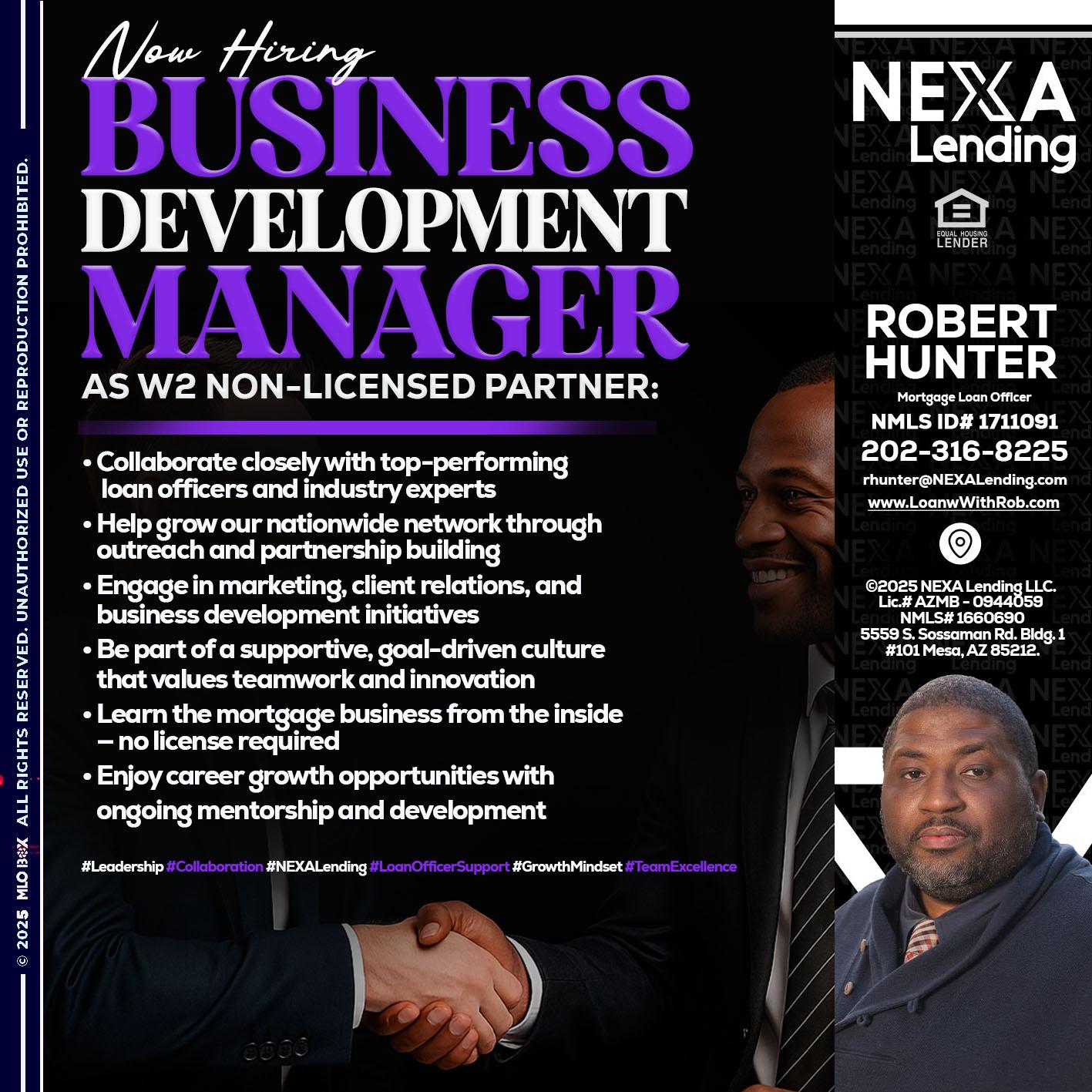 NOW HIRING - Robert Hunter -Mortgage Loan Officer